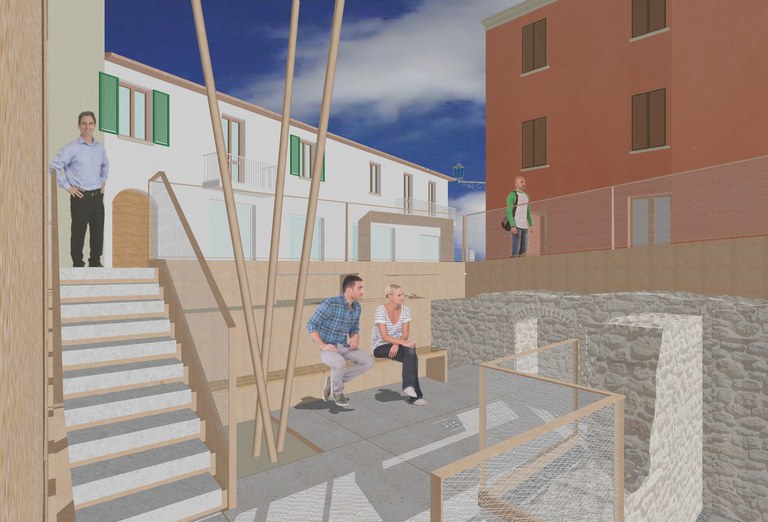 Il rendering di progetto per il restauro della casamatta in piazza Balacchi